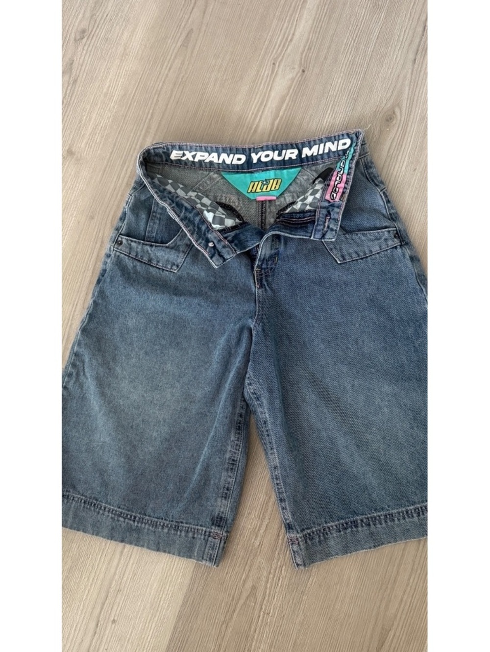 A.LAB Expand Your Mind Y2K Wide Leg Jorts Size 2 Baggy Skater Rave Denim